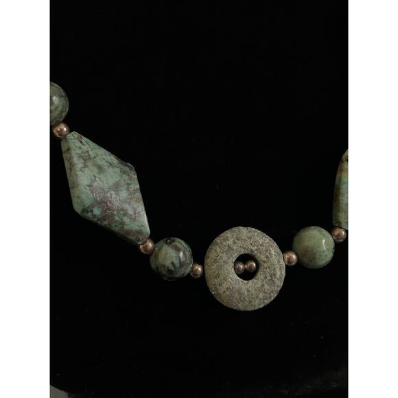 Handmade Green Turquoise and Silver 30in Beaded Necklace, Optionally Adjustable - Picture 4 of 7